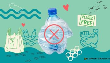 Poster displaying plastic bottle with cross through it and other plastic-free themes