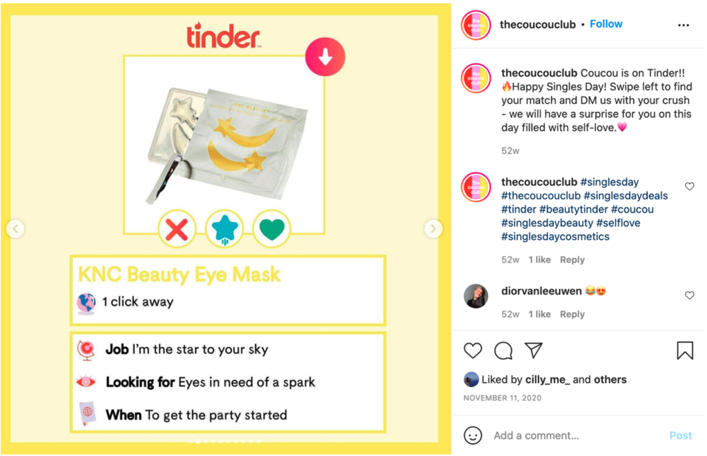 The Cou Cou Club instagram marketing campaign singles day